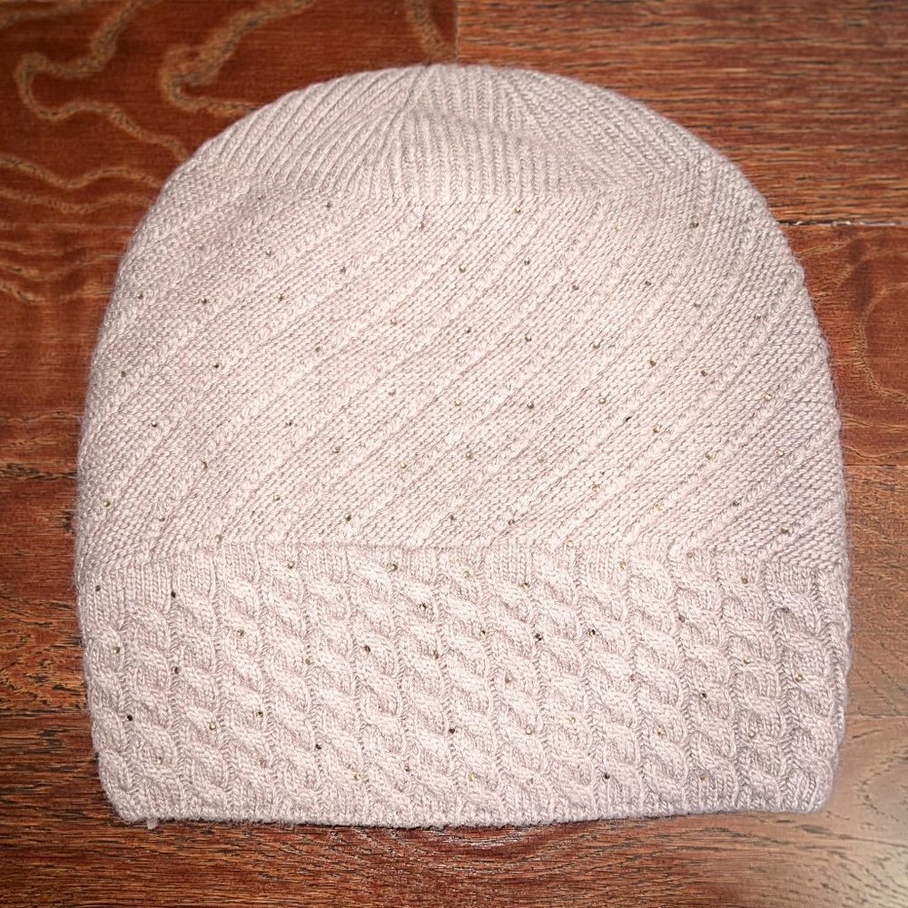 La-El Taupe Wool & Angora Warm Winter Beanie Hat With Decorative Beads